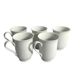 Pottery Barn PB White Coffee Mugs Set of 5 Porcelain Flared Rim Tea Cups Glossy